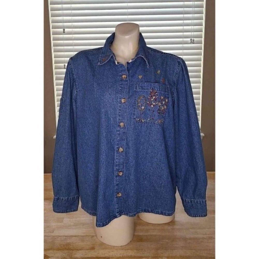 C.J. Banks by Christopher & Banks Size X (14W) Embroidered Denim Jacket